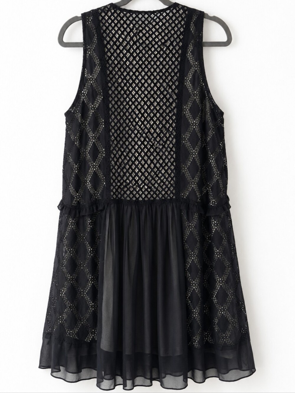 Sandro Paris Black Lace Mesh Mini Dress Sheer Sleeveless Boho Size 1 - Picture 3 of 9